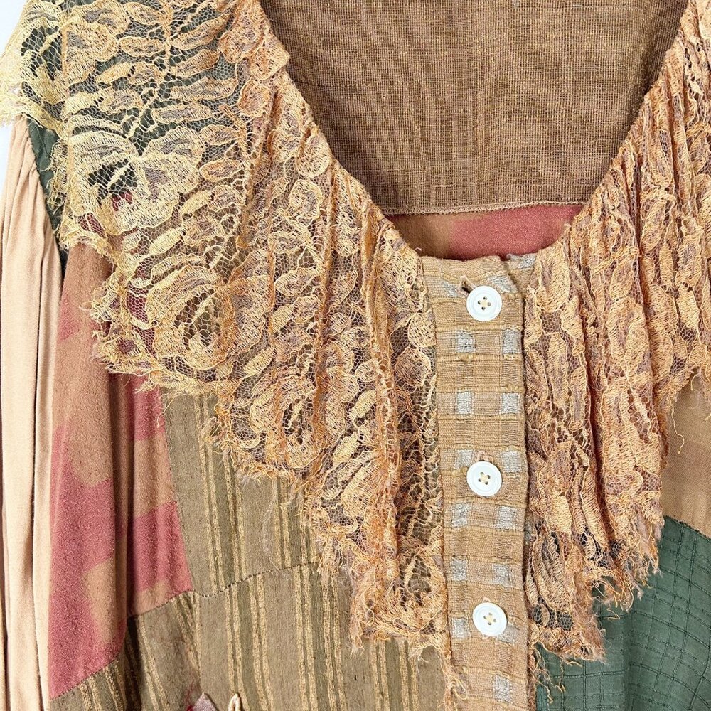 Vintage Grau Patchwork Button Front Top Lagenlook… - image 4